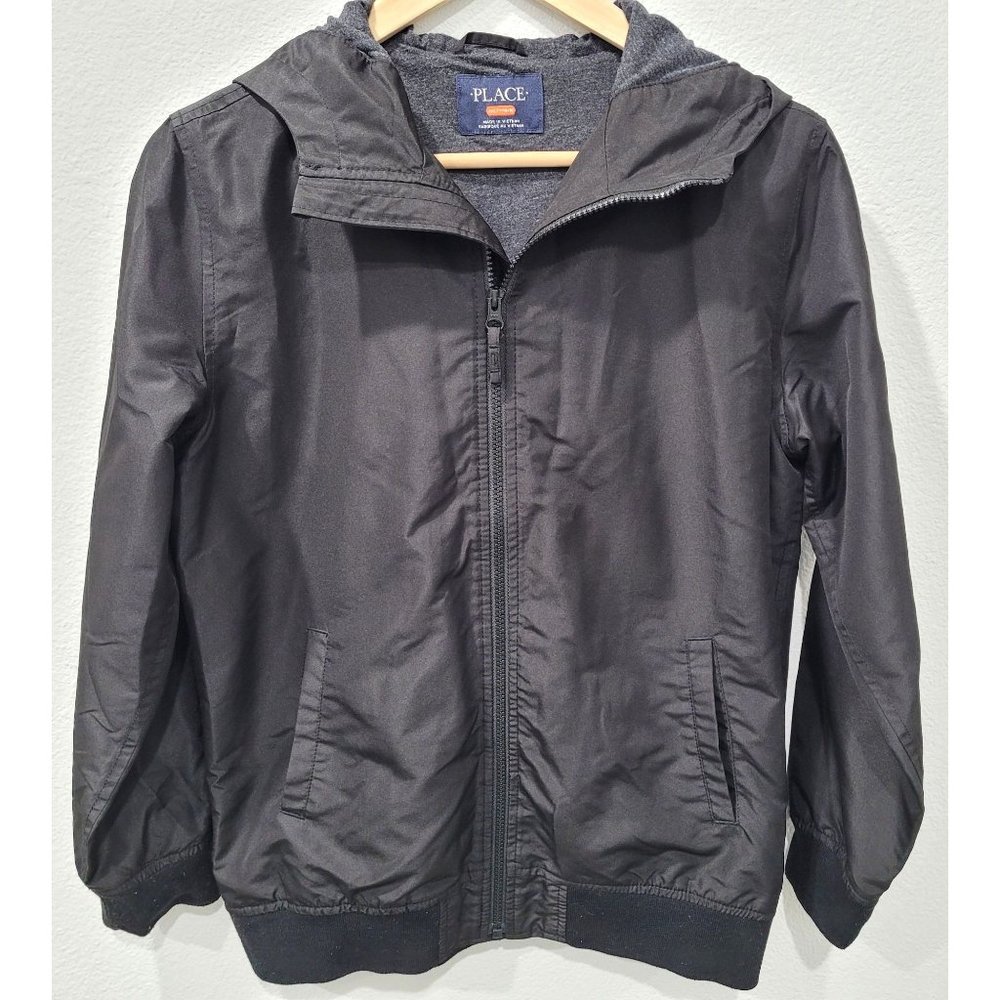 The Childrens Place Black Hooded Full Zip Windbreaker Rain Jacket Size XXL 16